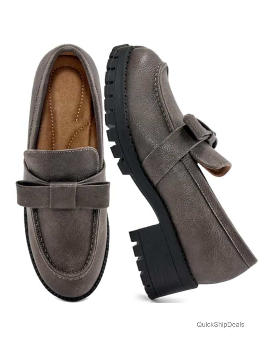 Faux Leather Platform Loafers Women Slip On Chunky Penny Work Office Shoes